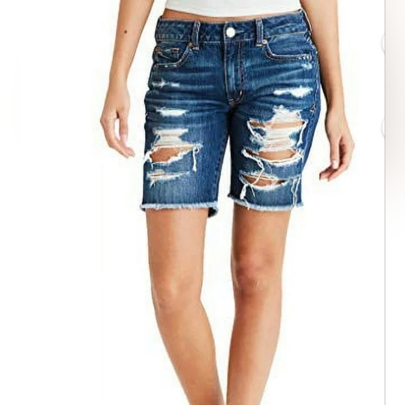 American Eagle Raw Distressed Hem Hi Rise Tom Girl Shorts Sz 6 Festival Summer - Picture 1 of 6